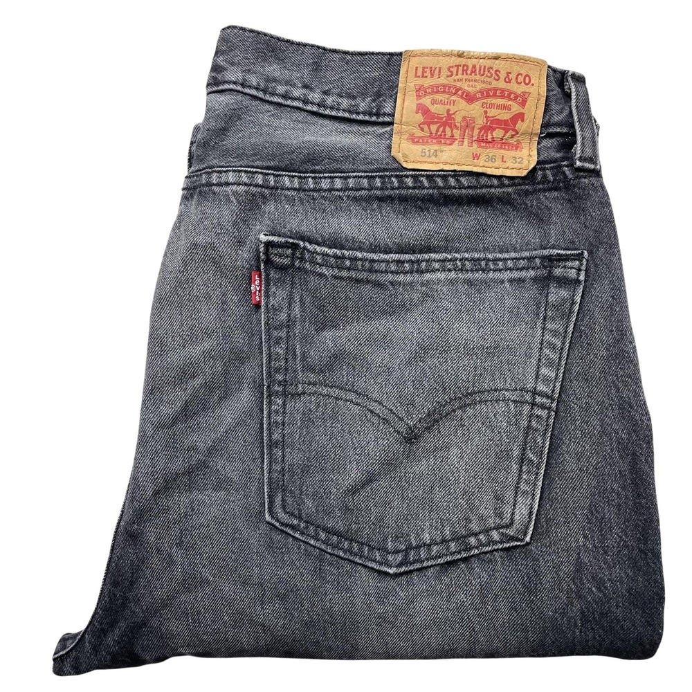 Levis 514 Jeans Mens 36x32 Gray Charcoal Wash Straight Leg Stretch Denim Pants